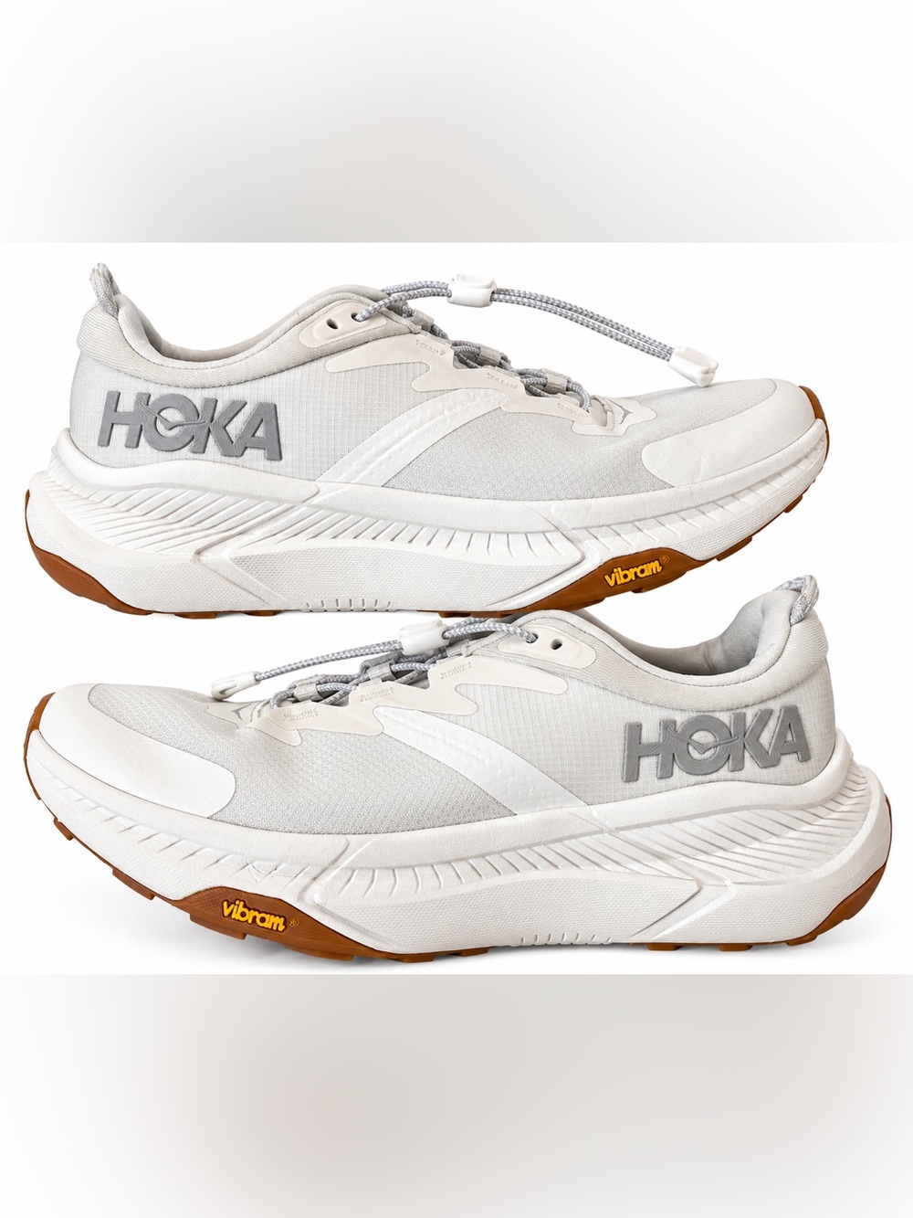 Hoka Transport White and Tan Athletic Sneakers